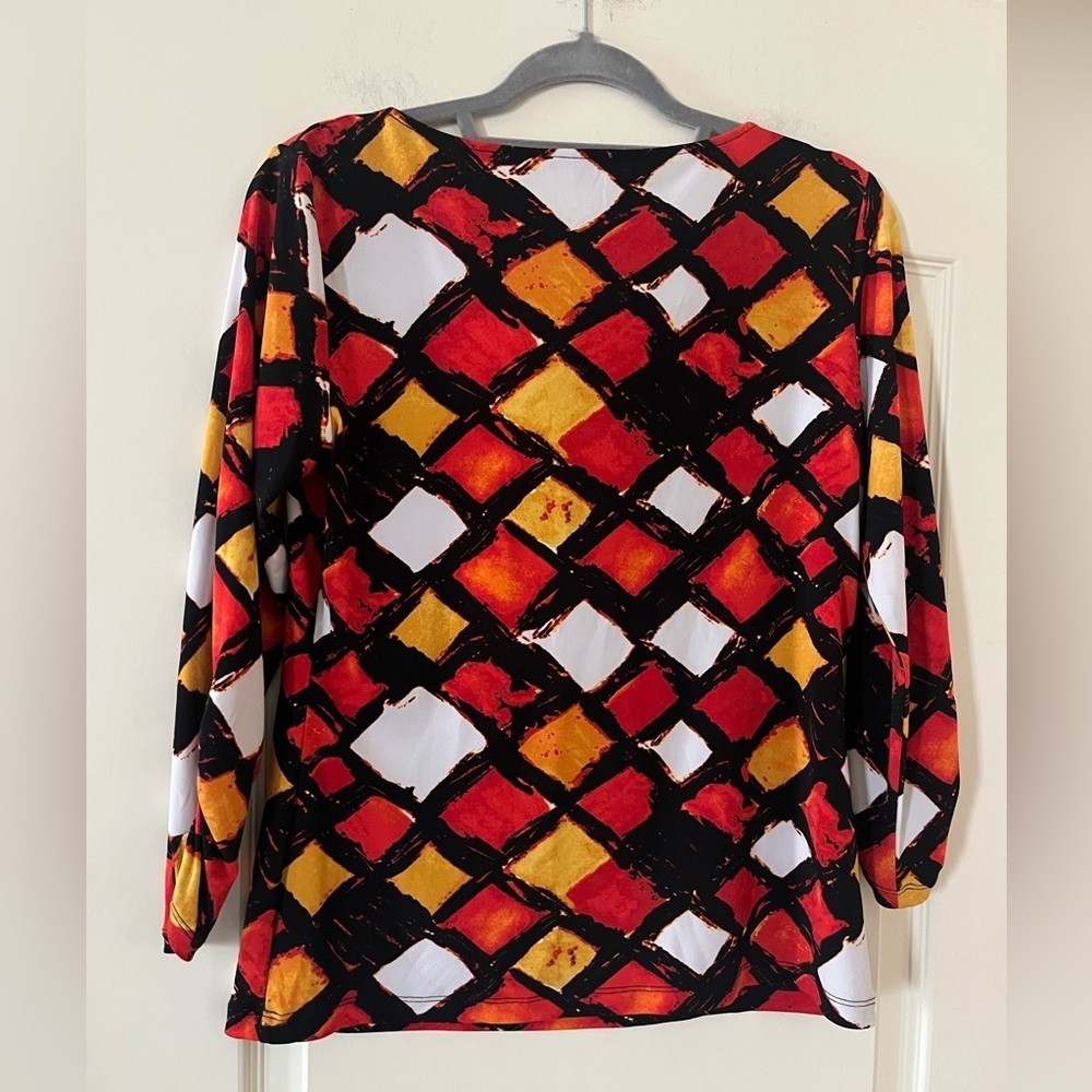 Premise Vibrant Multicolor Cowl Neck Blouse Women’s Size Medium - Picture 3 of 14